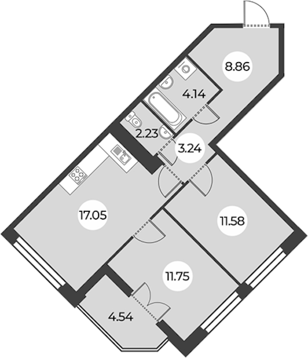 2-комнатная квартира 61.12 м², 16/24 эт., ЖК «Огни Залива»